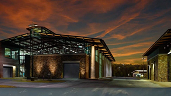 Sky at night and exterior shot of an office building