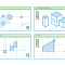 A stylized illustration of a mapping software display with four maps