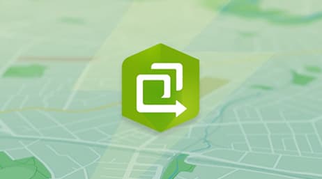 A green and grayscale map overlaid with the ArcGIS Instant Apps icon