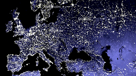 Map of Europe lights at night