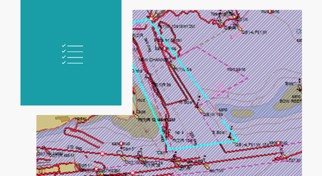 Résultats de validation S-58 de l’OHI, avec des données, des routes de navigation en rouge et une liste de contrôle