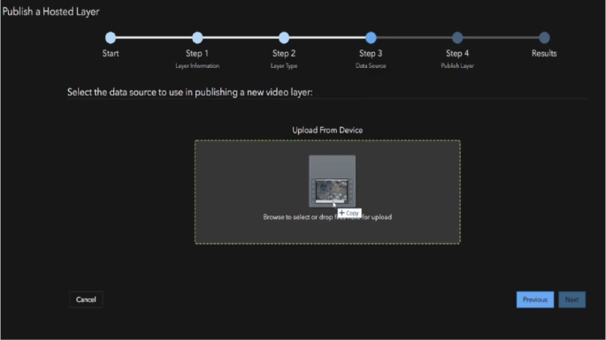 White text on a black background with text and a timeline on top representing the steps to publishing a video in Video Server