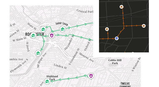 Plan de rues d’une ville dans l’État de New York