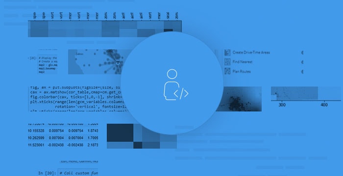 Código de Python en un Jupyter Notebook que muestra mapas, gráficos y análisis.