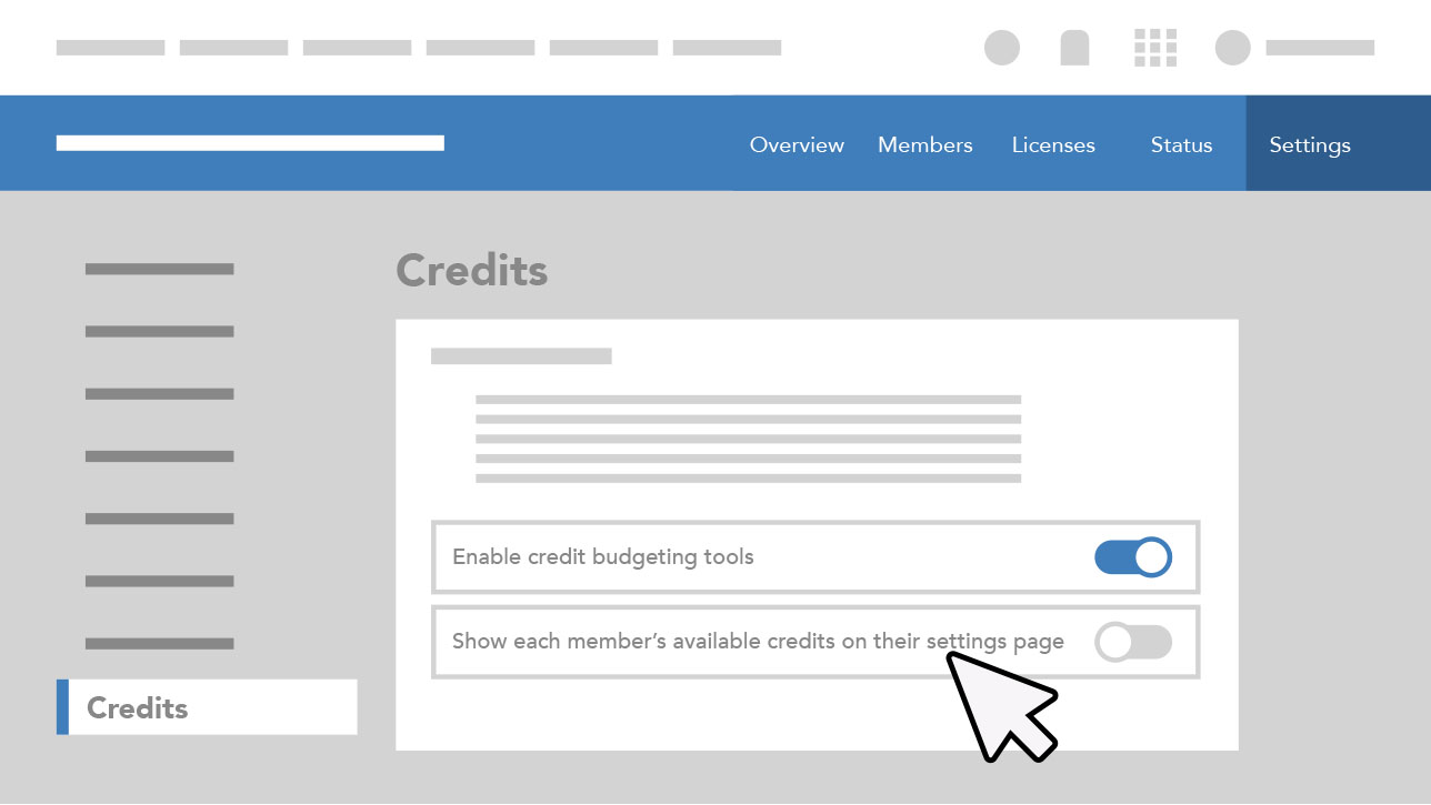 A graphic of the ArcGIS Online "turn on credits budgeting" interface