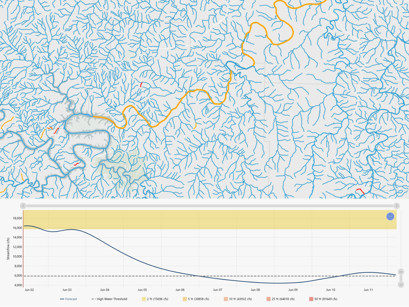 Detailed terrain map with waterways and an overlaid chart, showing creation of intuitive mapping apps and data-driven visualizations