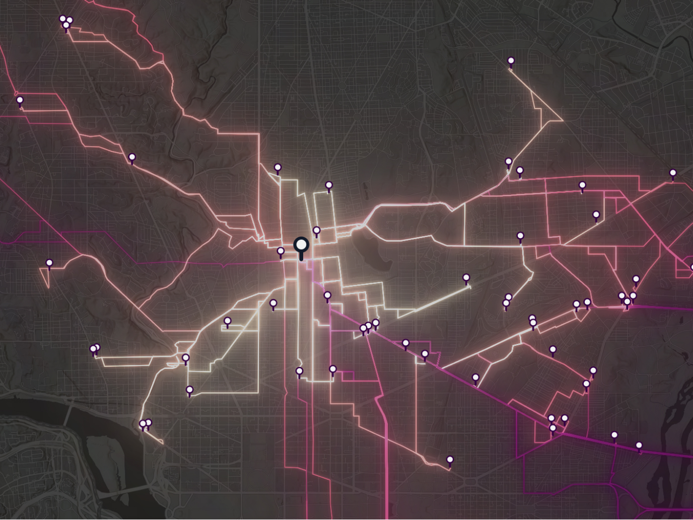 Stylized network map with glowing lines and nodes, representing route optimization and connected infrastructure