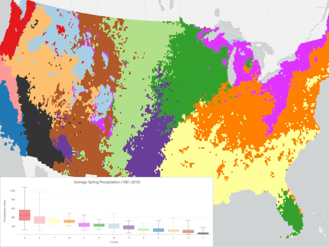 Multicolored map of regions with a chart overlay, illustrating integration of GIS with open-source data science and machine learning tools.