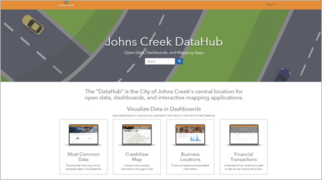 O DataHub da Cidade de Johns Creek Georgia