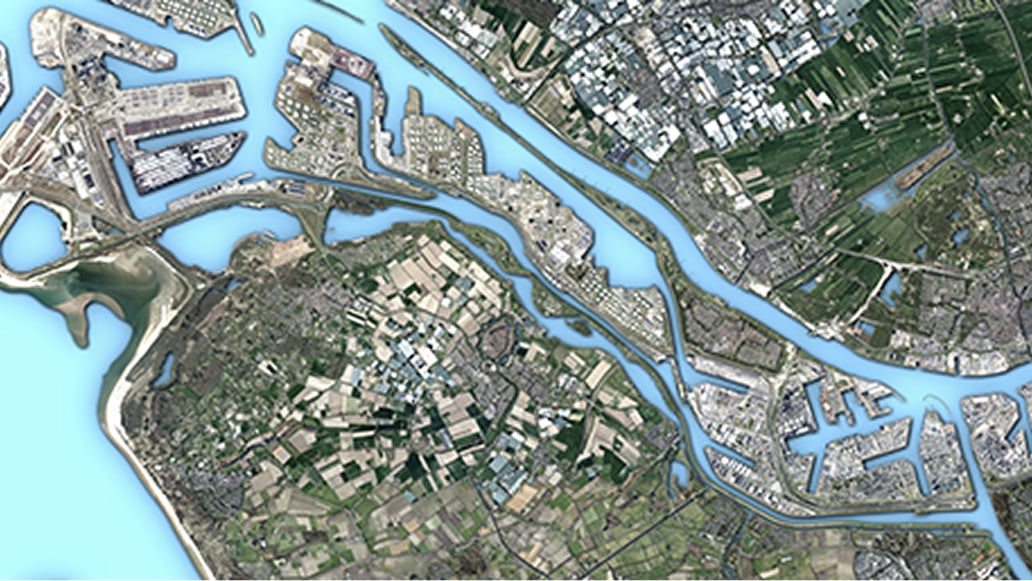 Aerial imagery of waterways, channels, and coastal land