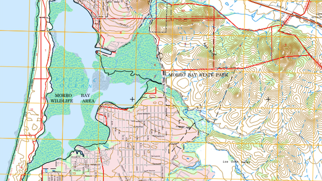 Una mappa del Morro Bay State Park e della Morro Bay Wildlife Area 