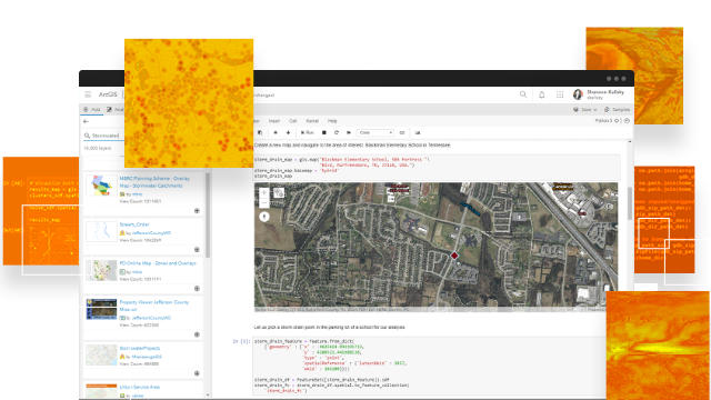 Код Python, показанный в блокноте ArcGIS на карте