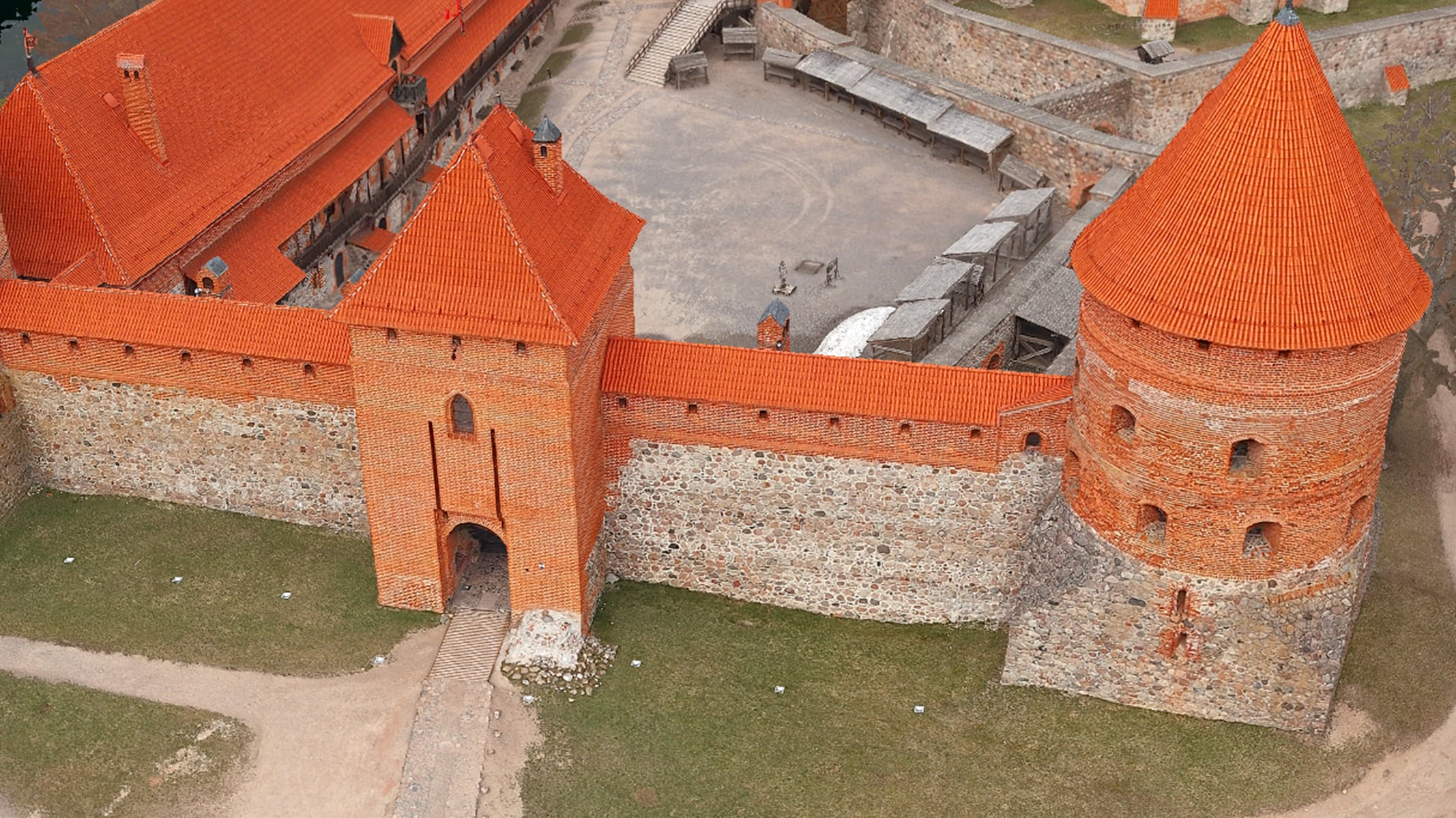 A bird’s eye view of a historic castle 