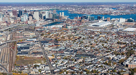 サウス ボストンのドーチェスター アベニューの航空画像