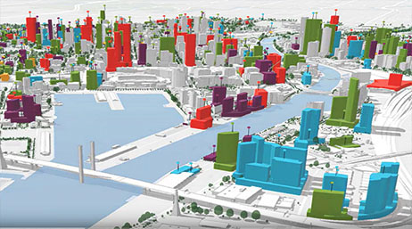 オーストラリア、メルボルンのフィッシャーマンズ ベンドの ArcGIS Urban 3D モデル。