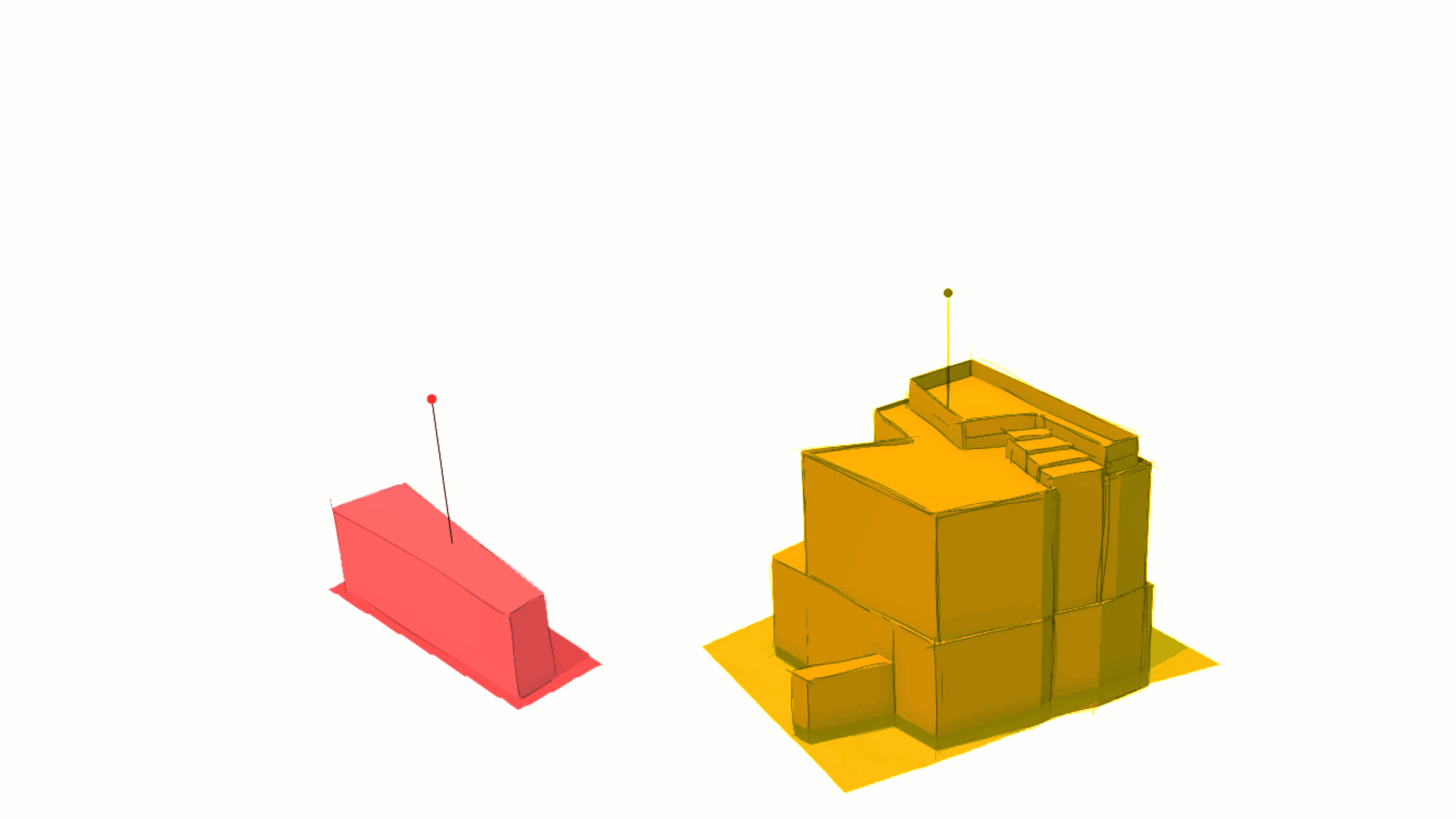 A GIF showing one pale orange and one redc3D building highlighted for development