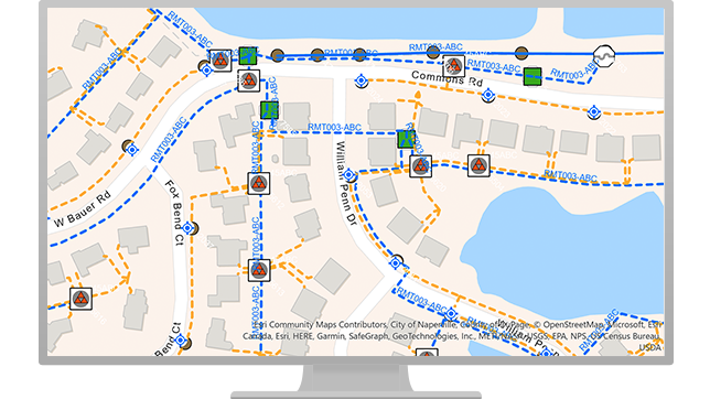 Monitor wyświetlający mapę infrastruktury systemu oświetlenia 