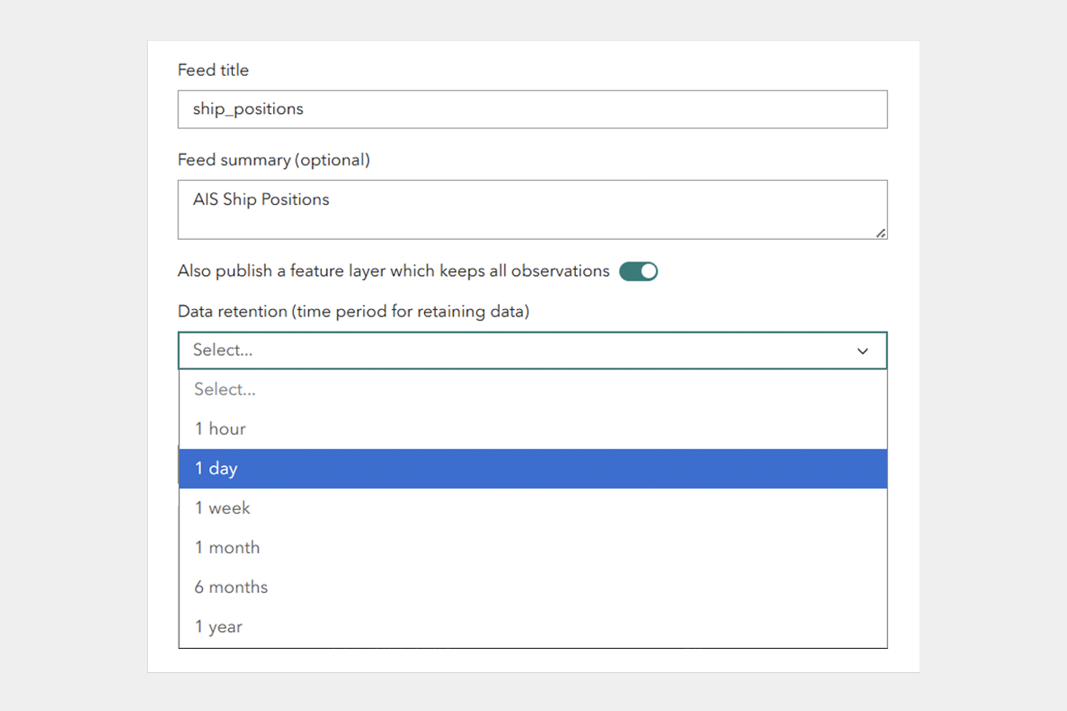 A configuration panel for managing data retention, including storage duration and cleanup rule