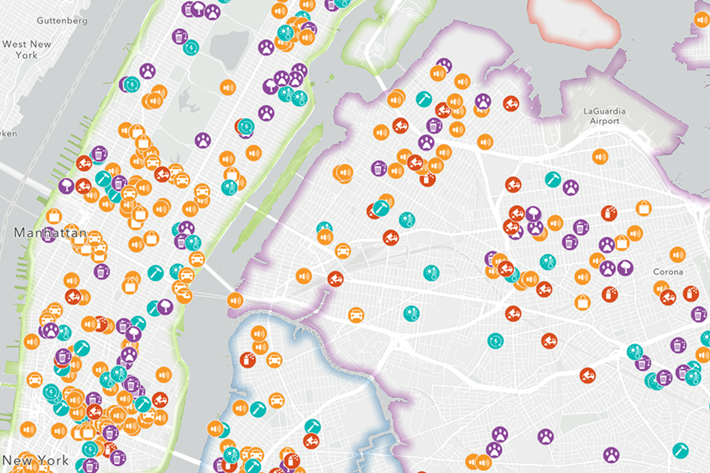 A map displaying real-time data points from connected feeds, showing live asset locations