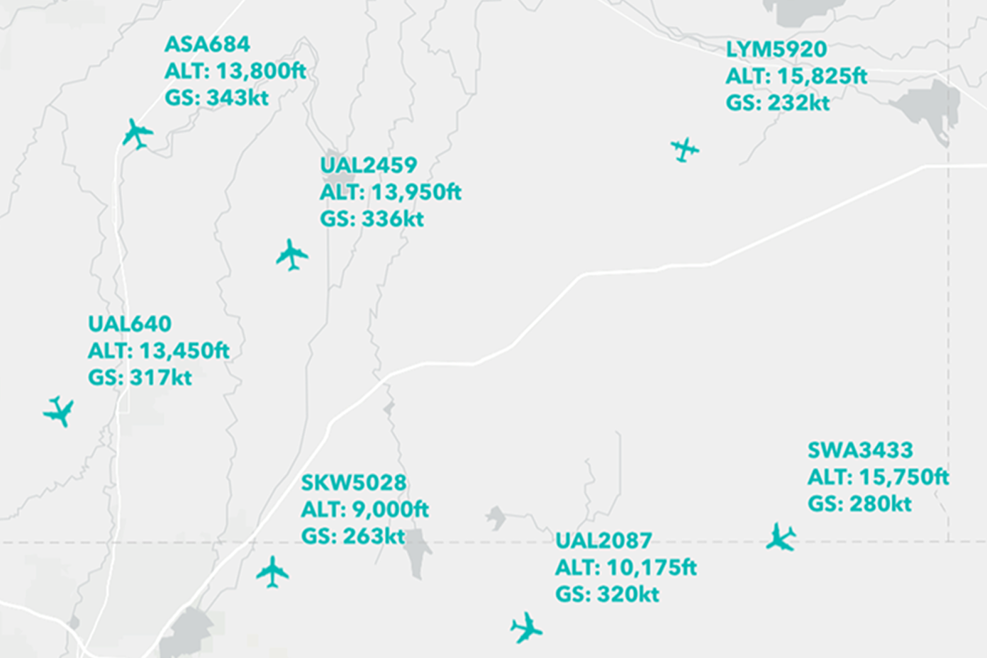 A diagram with live flight information showing how analytics outputs are shared as feature layers across maps and dashboards