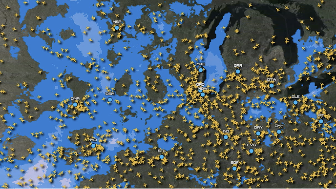 A map showing land and water covered in many different dots