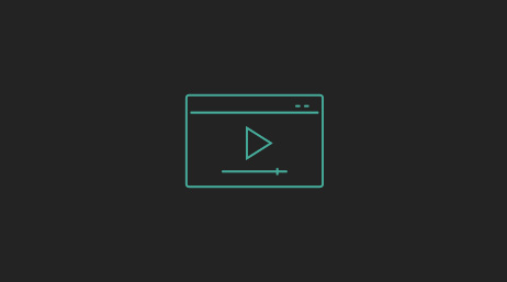 A teal icon representing a play button on a video
