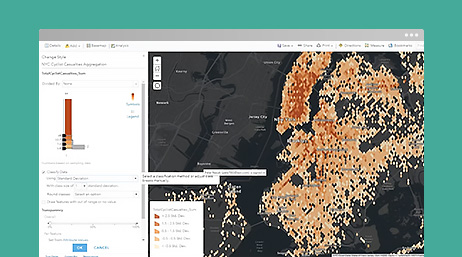 A screenshot of ArcGIS Velocity being used to map and visualize big data