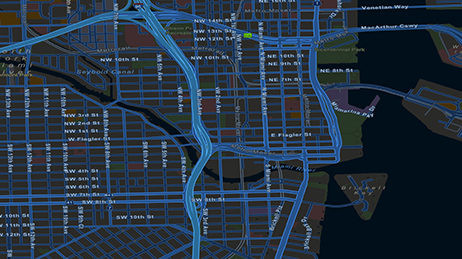 A map in dark mode displaying several routes. 
