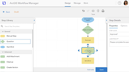 Screenshot showing how to build workflow steps in Workflow Manager. 