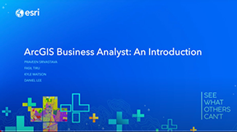 Blue PowerPoint slide with opening slide of “ArcGIS Business Analyst: An Introduction”