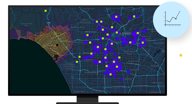 Mapa con cuadrícula de calles de color azul con cuadrados verdes diseminados