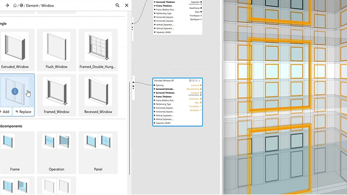 Screenshot of different window options for buildings in ArcGIS CityEngine