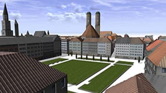 Illustrated image of courtyard in Munich using CityEngine