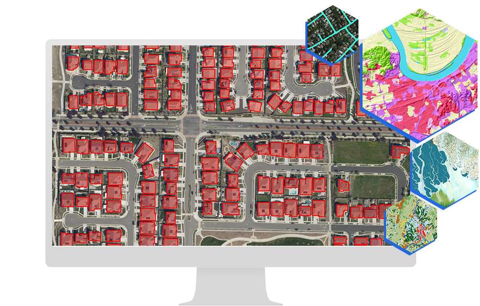 A map of a neighborhood with houses outlined in red that uses pretrained deep learning models to identify homes