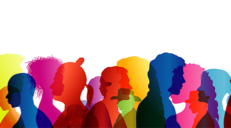 Rainbow-colored silhouettes of people 