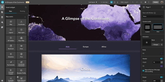 Ein GIF von einer Karte mit violetten Kontinenten und dem Text "Ein Blick auf die Kontinente" 