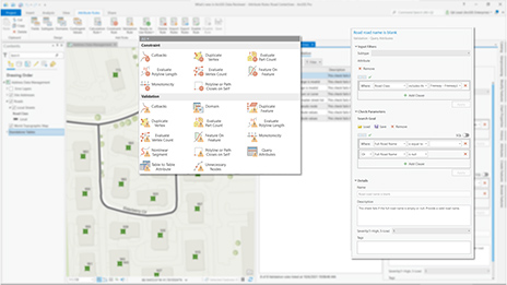 A screenshot of images and text representing ArcGIS Data Reviewer map with checks