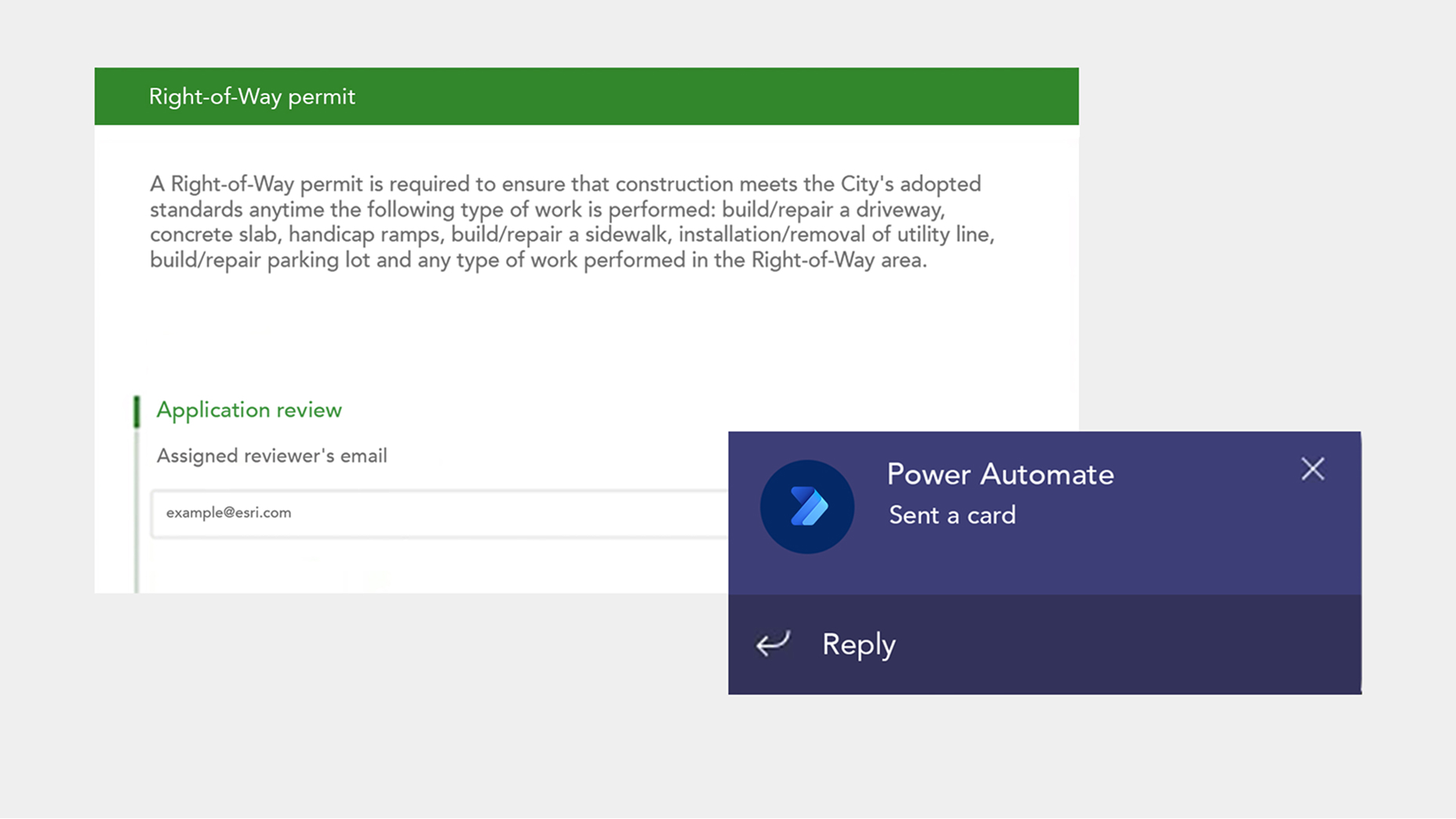 Screencap of a Right-of-Way permit screen from a digital survey