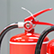 The tops of three red fire extinguishers in sharp focus