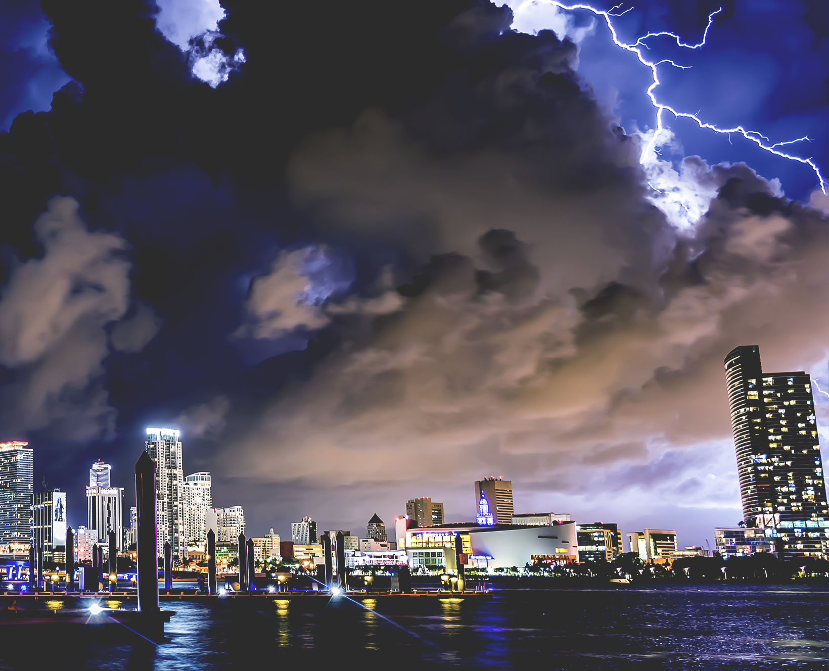 Lightning striking in Miami during a storm