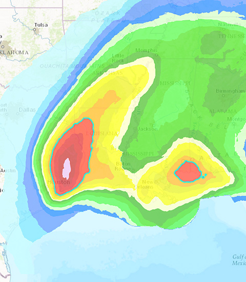 Karte, die Schäden durch Hurrikane und Zyklone zeigt