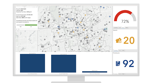Land records software dashboard shows a map of local property values 