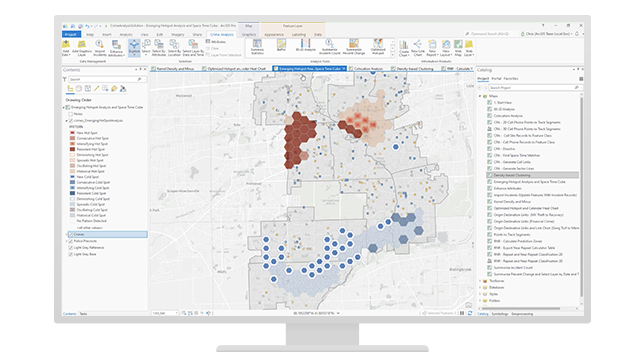 Law enforcement software shows map marking areas with particularly high concentrations of crime in red 
