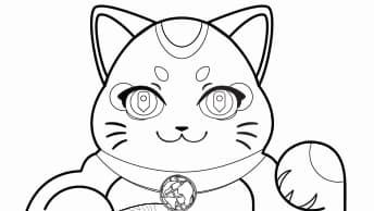 Drawing of a cat with one paw raised, map data points for eyes, and a globe symbol on its collar