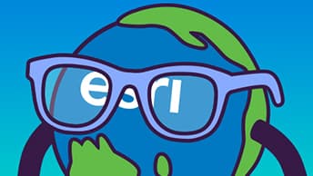 Globie character head with the word Esri on it and large glasses