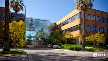 View towards the main building on Esri’s Redlands, California campus