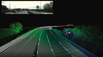 3D imagery overlaid on a dark image of a highway