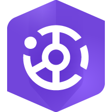 A hexagonal icon of a wheel against a purple background