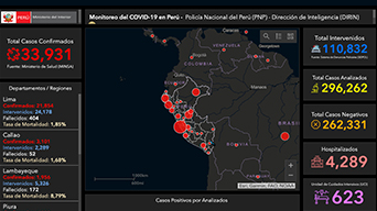 Mapa Ameryki Południowej przedstawiająca przypadki COVID-19