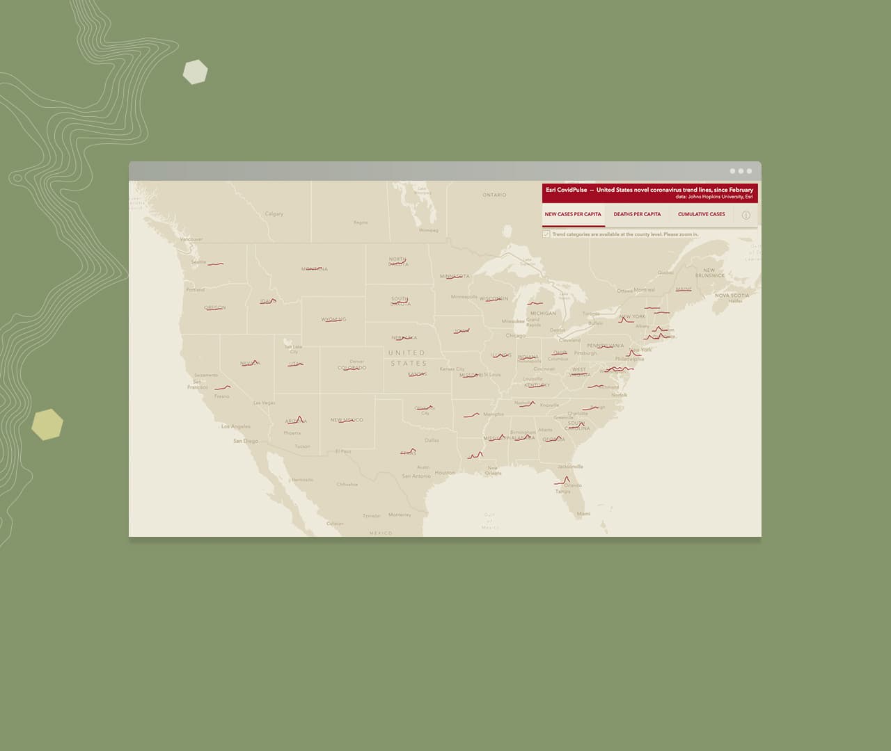 Grande mappa beige degli Stati Uniti con linee rosse disegnate sopra i vari stati